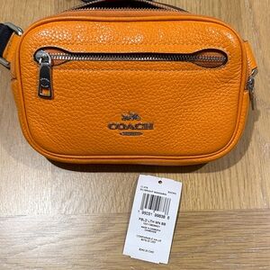 Coach Pebbled Leather Crossbody Bag in Bright Orange